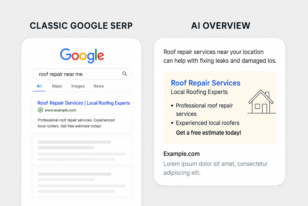 Classic Google SERP vs. an AI Overview