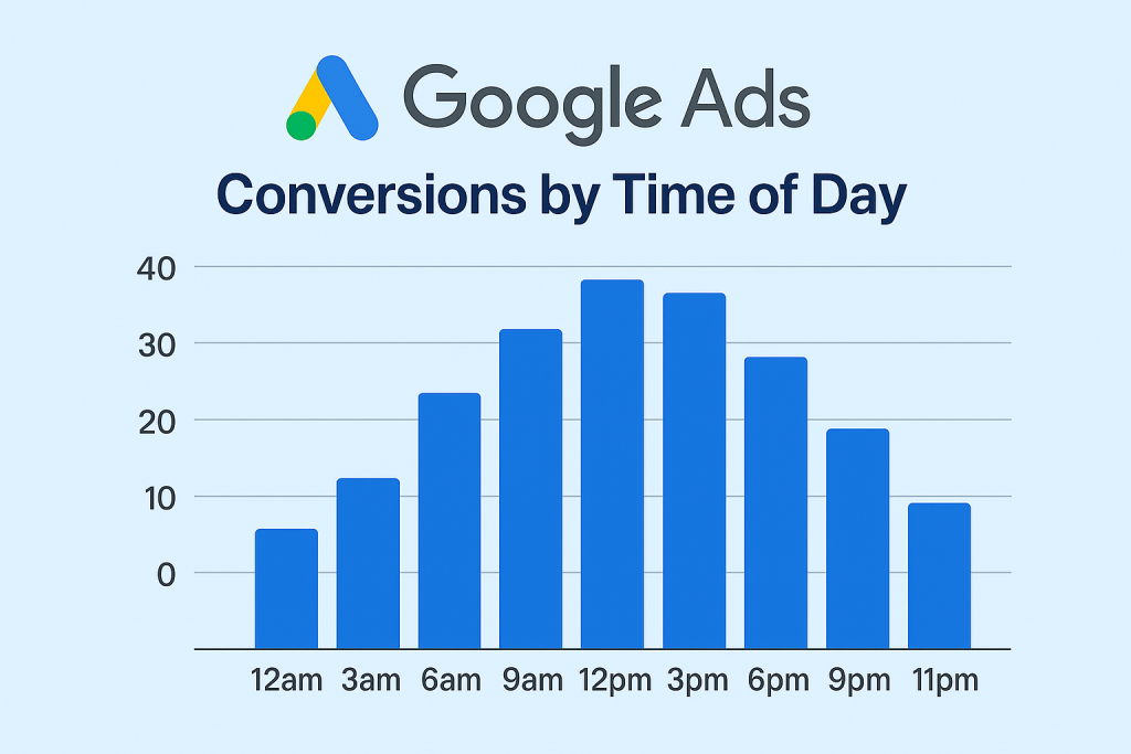 Google Ads hourly performance chart showing conversions by time of day