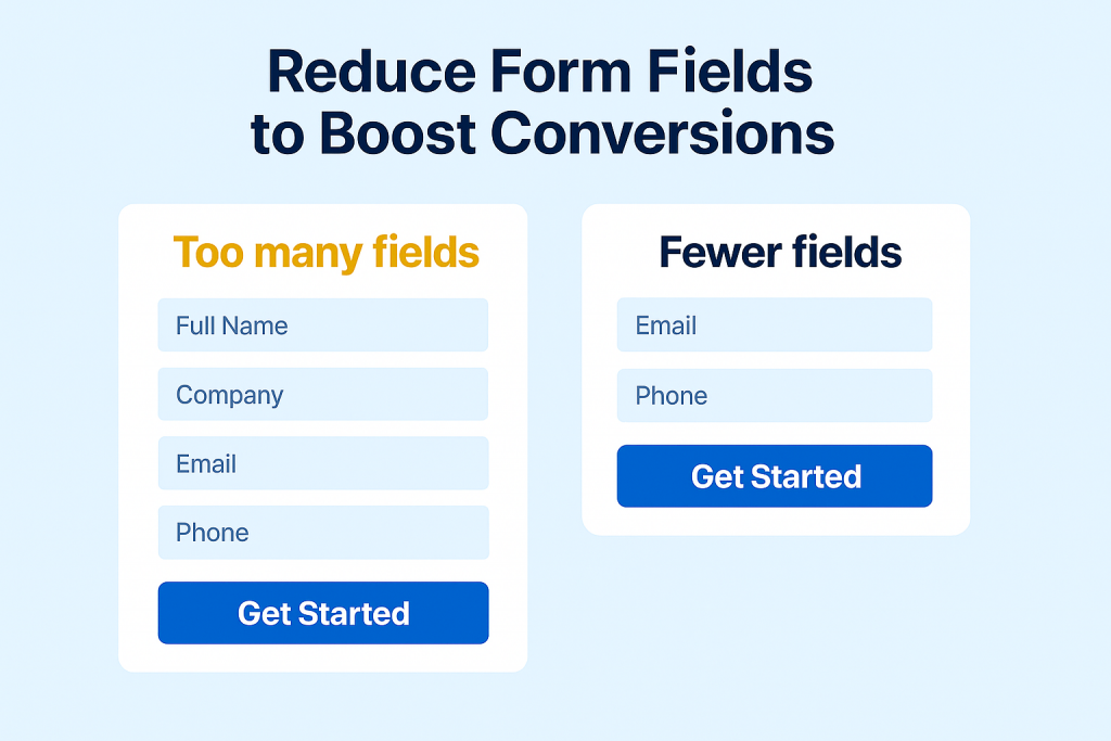 Image comparing form with too many fields vs. fewer fields