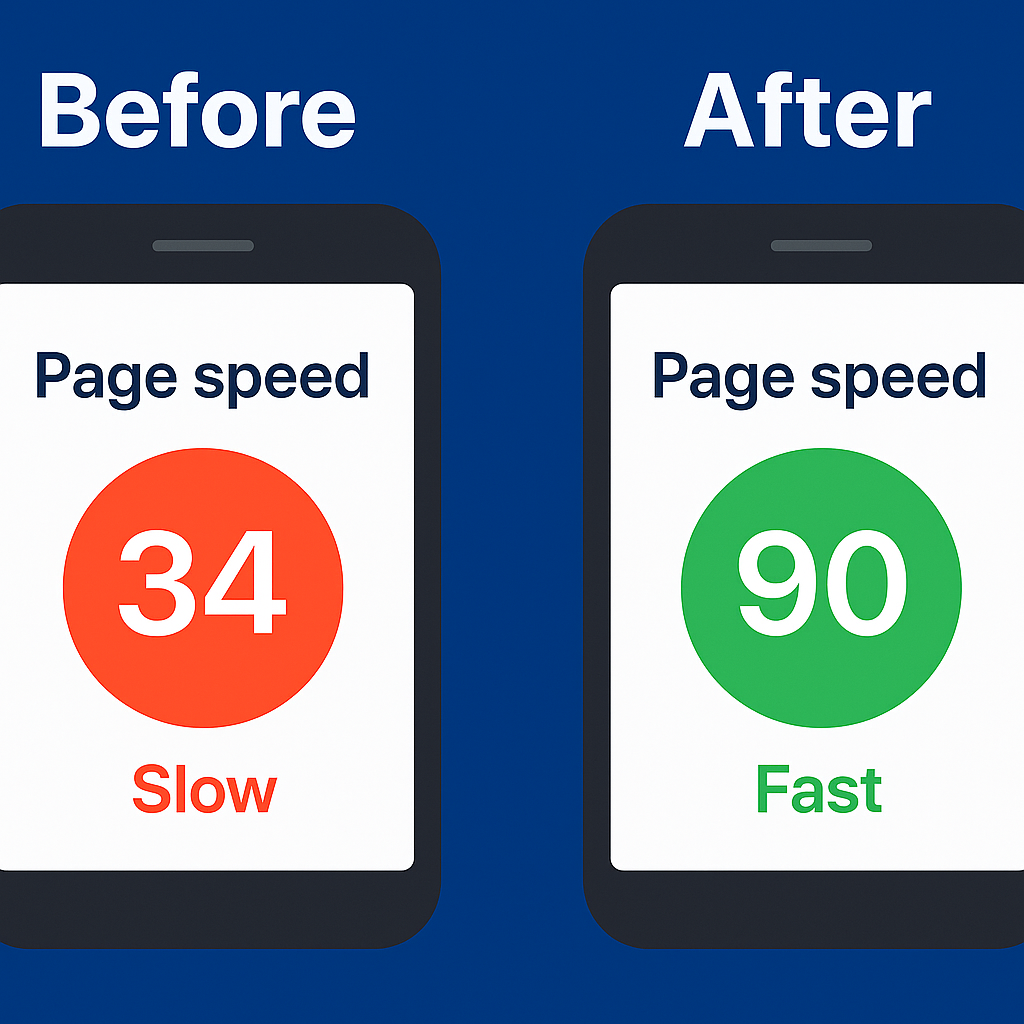 Image comparing mobile page speed before and after optimization