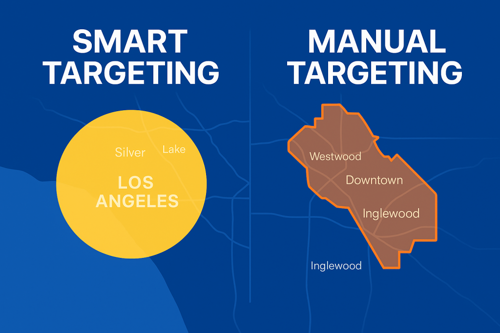 Map overlay comparing “smart” vs. precise manual targeting zones in LA