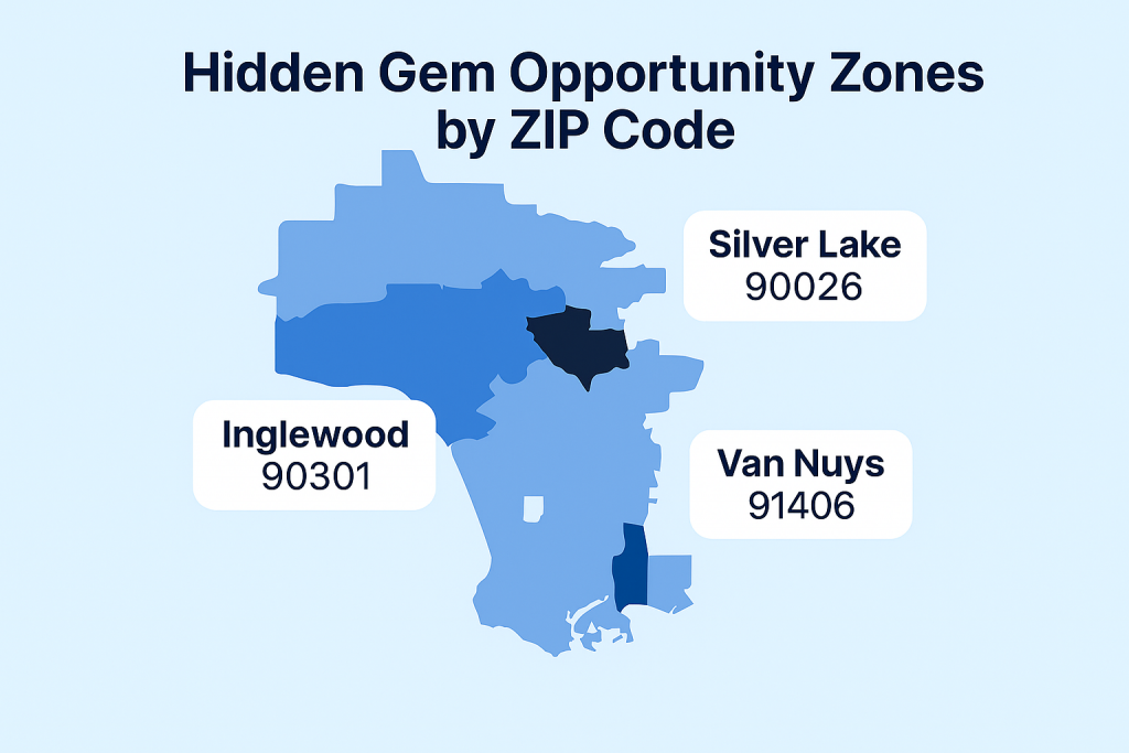 Map with zip code overlays showing “hidden gem” zones