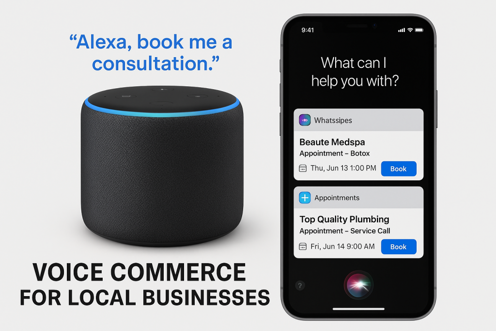 Screenshot of Alexa or Siri booking interface for a medspa or plumbing company