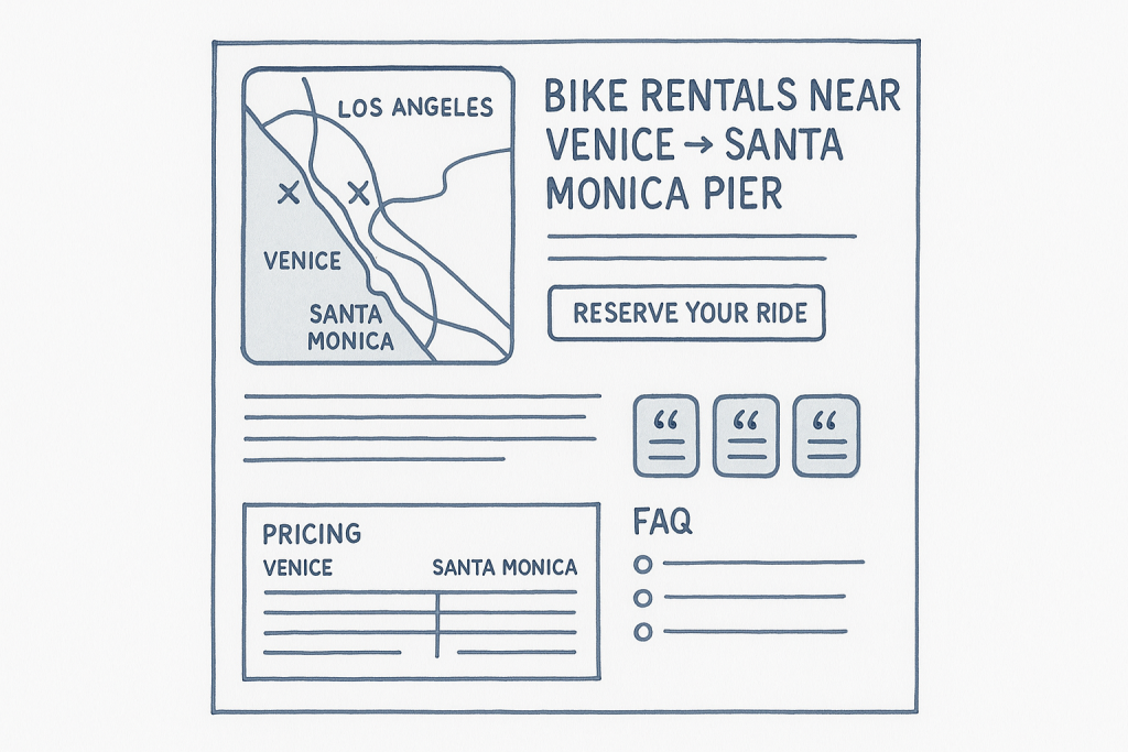 Wireframe sketch of the landing page layout.