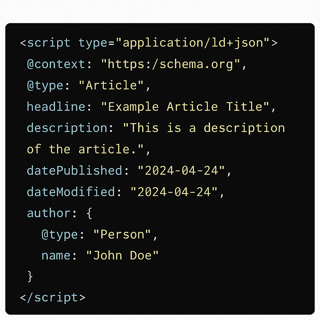 Code snippet of structured data shown in the source view.