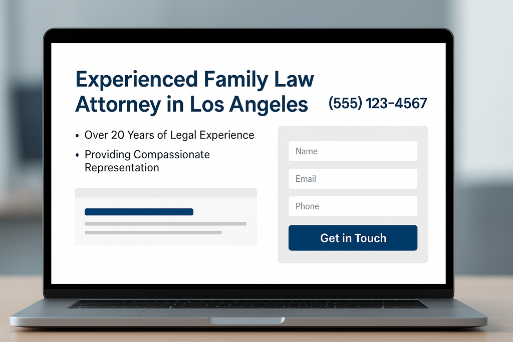 Screenshot mockup of a clean, conversion-focused landing page with headline, phone number, and call-to-action button.