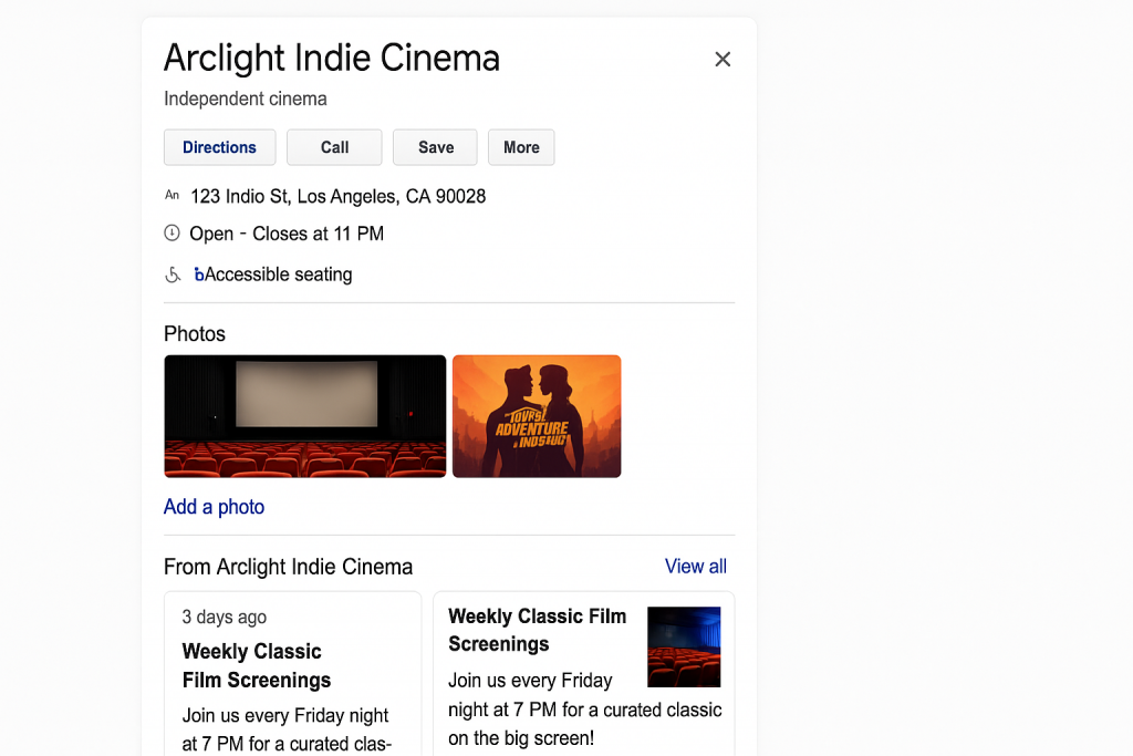 Screenshot of a well-optimized Google Business Profile with posts and photos.