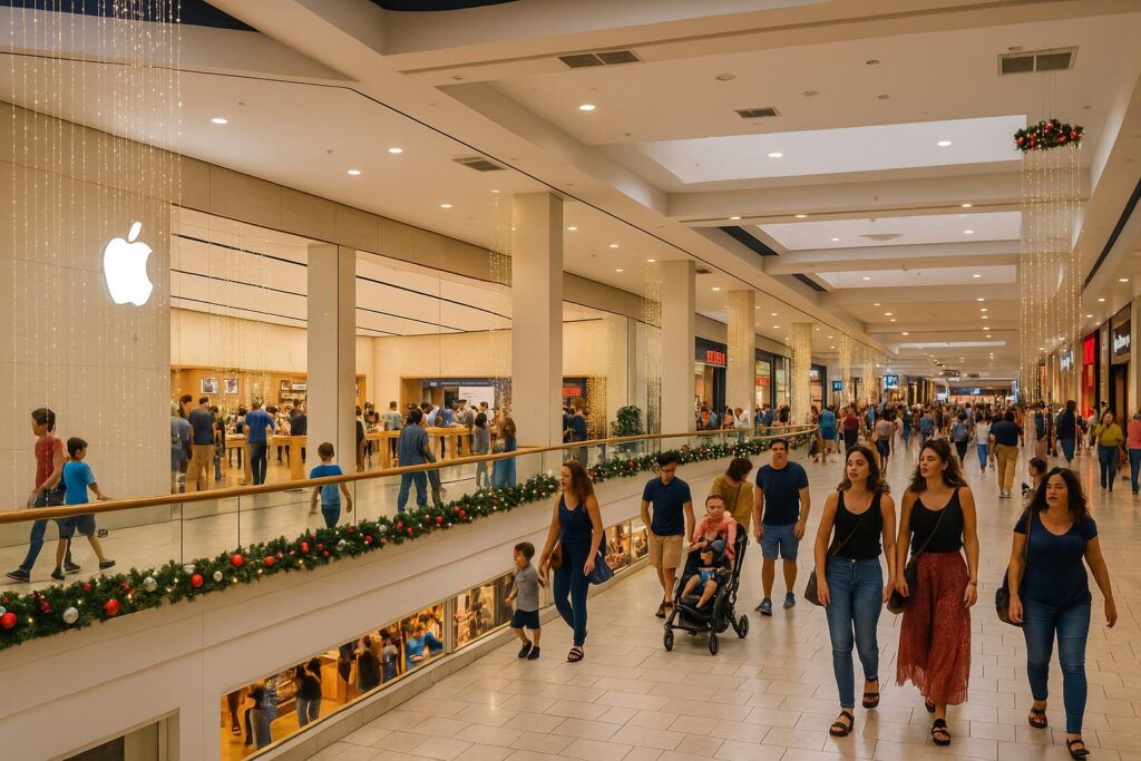 Near the Apple Store — reliable lighting, clean surfaces, and steady background foot traffic that helps you maintain tempo (good for timed work blocks).