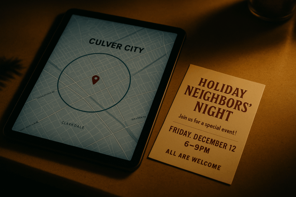 Invite to the Holiday Neighbors Night in Culver City which is taking place on December 12 2025 from 6-9 PM PST.