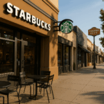 Starbucks storefront in Culver City on a quiet Sunday morning, showing empty outdoor seating and a calm neighborhood atmosphere.